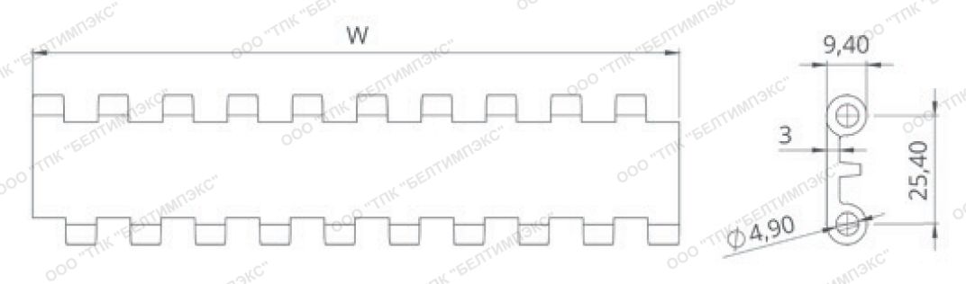 Геометрические размеры модульной ленты EC254 C