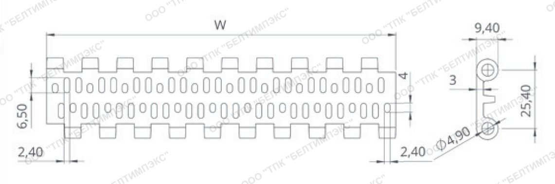 Геометрические размеры модульной ленты EC254 PR%24