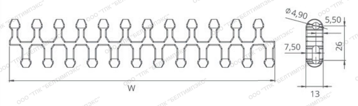 Геометрические размеры модульной ленты EC254T R