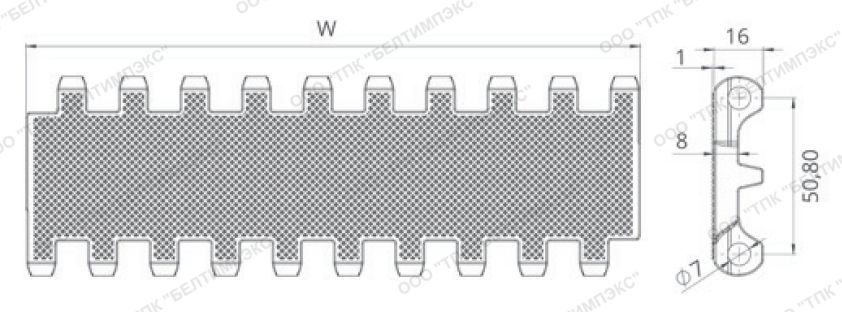 Геометрические размеры модульной ленты EC508 DT